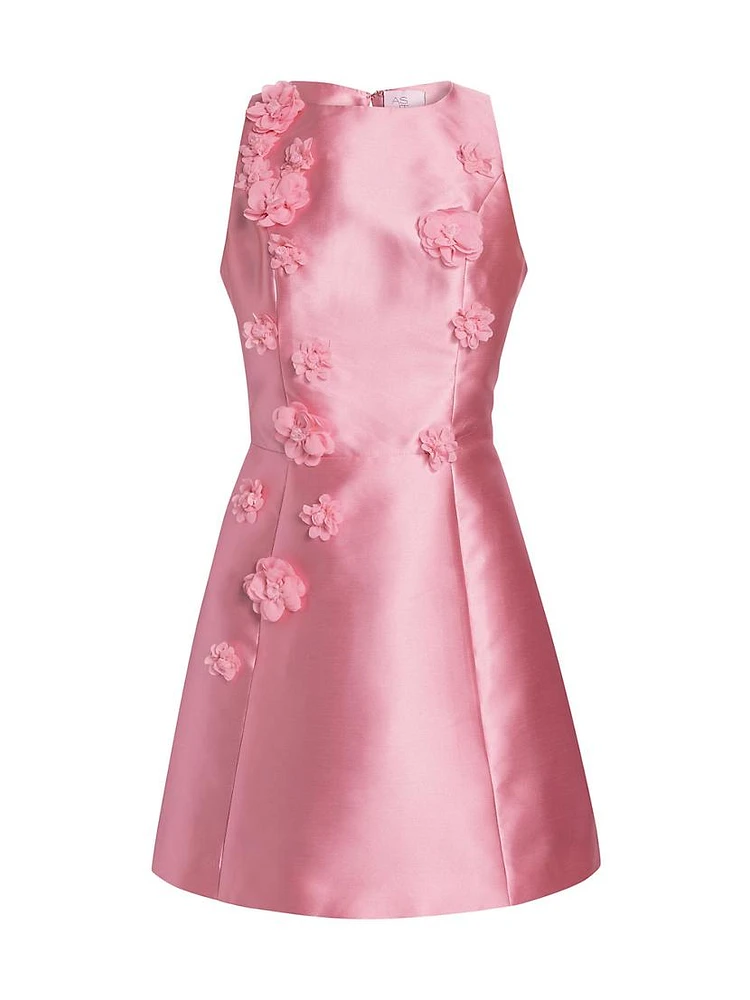 Aveline Satin Floral Appliqué Minidress