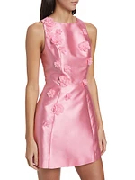 Aveline Satin Floral Appliqué Minidress