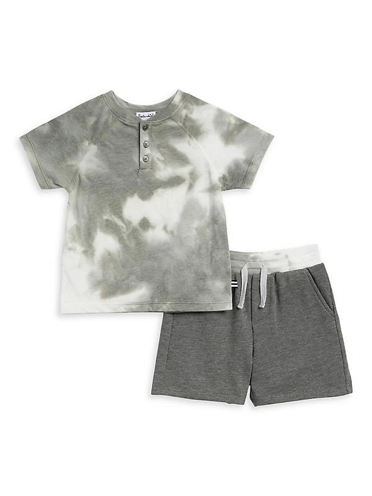 Baby Boy's & Little Boy's Tie-Dye Henley T-Shirt & Shorts Set