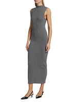 Rose Ribbed Silk-Blend Midi-Dress