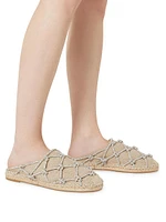 Resort Linen Mules with Crystal Mesh 15MM