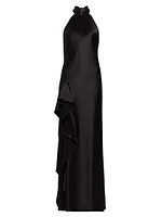 Roux Hammered Satin Halterneck Gown