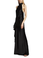 Roux Hammered Satin Halterneck Gown