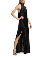 Roux Hammered Satin Halterneck Gown