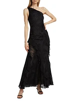 Ryanna Chiffon Devore One-Shoulder Gown