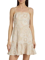 Medallion Embroidered Linen-Blend Minidress