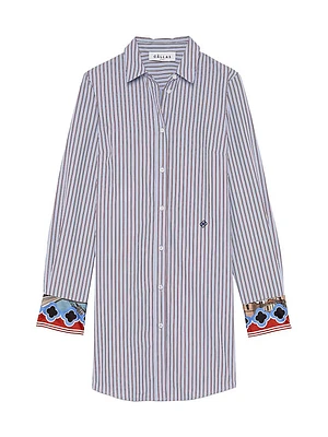 Carole Stripe Poplin Shirt-Dress Peony