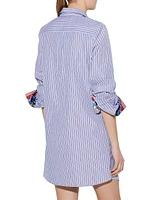 Carole Stripe Poplin Shirt-Dress Peony