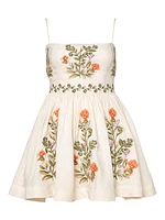 Alma Sapucai Cultivo Floral-Embroidered Linen Minidress