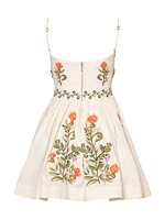 Alma Sapucai Cultivo Floral-Embroidered Linen Minidress