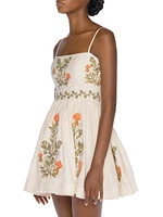 Alma Sapucai Cultivo Floral-Embroidered Linen Minidress