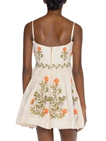 Alma Sapucai Cultivo Floral-Embroidered Linen Minidress