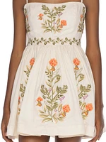 Alma Sapucai Cultivo Floral-Embroidered Linen Minidress