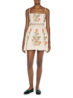 Alma Sapucai Cultivo Floral-Embroidered Linen Minidress