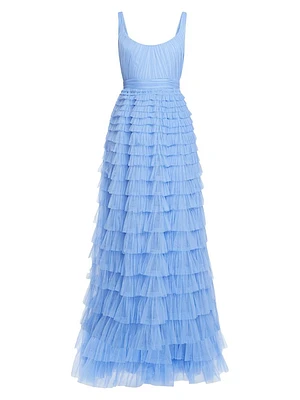 Layered Tulle Ruffle Gown