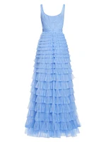 Layered Tulle Ruffle Gown