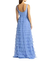 Layered Tulle Ruffle Gown