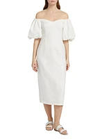 Karima Linen Off-The-Shoulder Midi-Dress