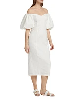 Karima Linen Off-The-Shoulder Midi-Dress