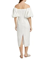 Karima Linen Off-The-Shoulder Midi-Dress