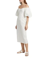 Karima Linen Off-The-Shoulder Midi-Dress