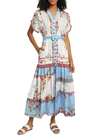 Riya Belted Printed Linen Midi-Dress