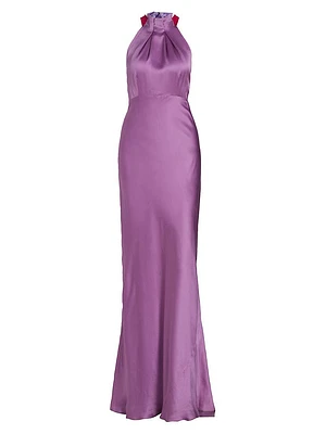 Michelle Hammered Silk Halter Gown