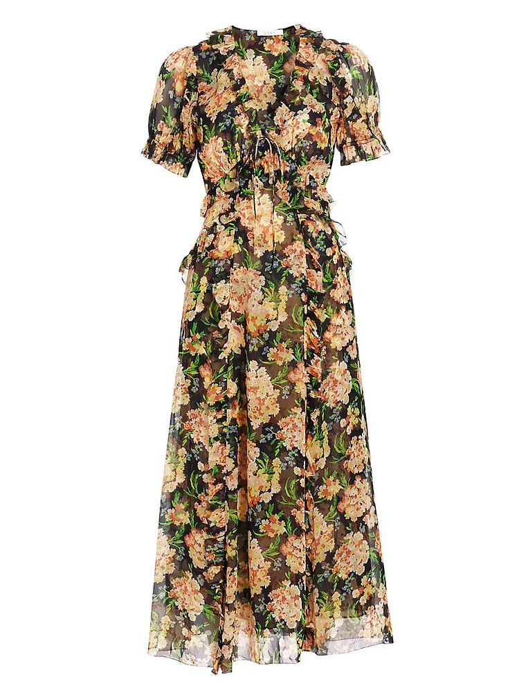 Elisabeth Floral Silk Georgette Ruffle Midi-Dress