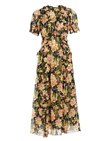 Elisabeth Floral Silk Georgette Ruffle Midi-Dress