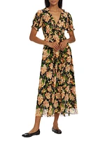 Elisabeth Floral Silk Georgette Ruffle Midi-Dress