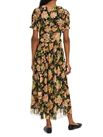 Elisabeth Floral Silk Georgette Ruffle Midi-Dress