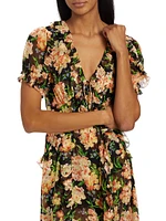 Elisabeth Floral Silk Georgette Ruffle Midi-Dress