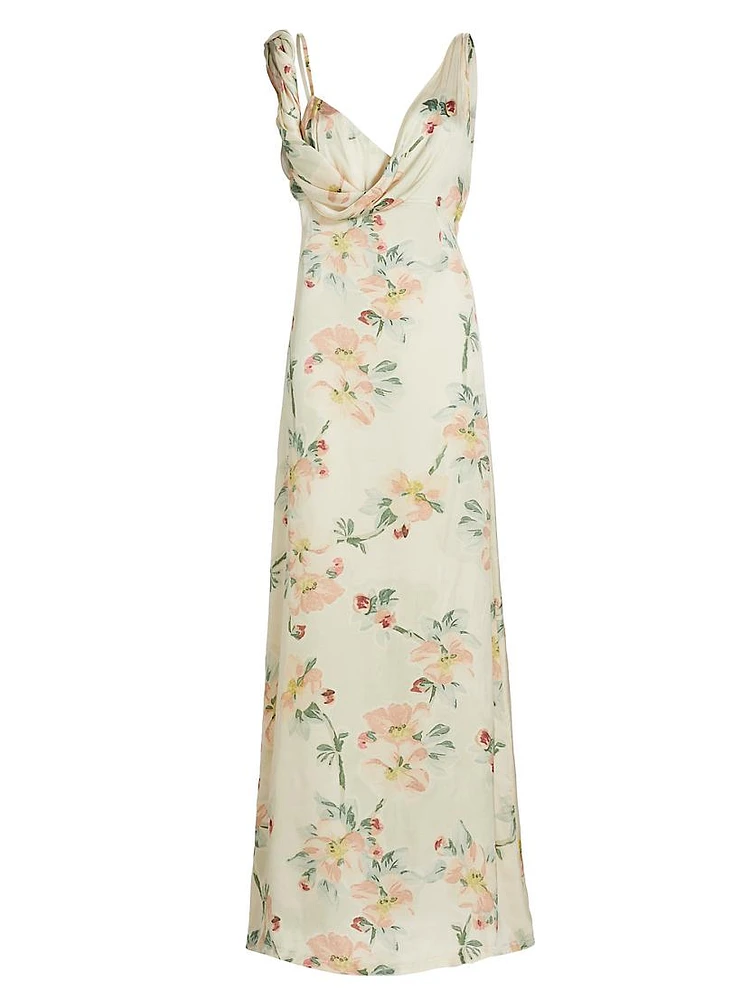 Twisted Floral Satin Maxi Dress