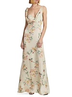 Twisted Floral Satin Maxi Dress