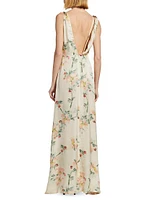 Twisted Floral Satin Maxi Dress