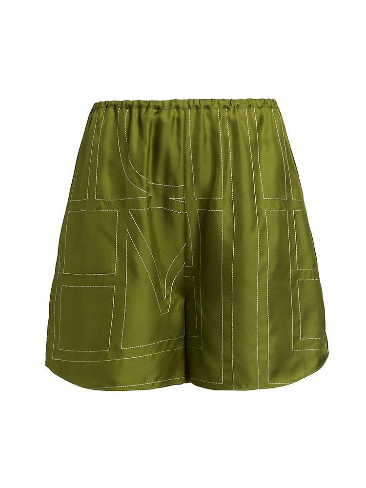 Monogram Silk Twill Pajama-Style Shorts