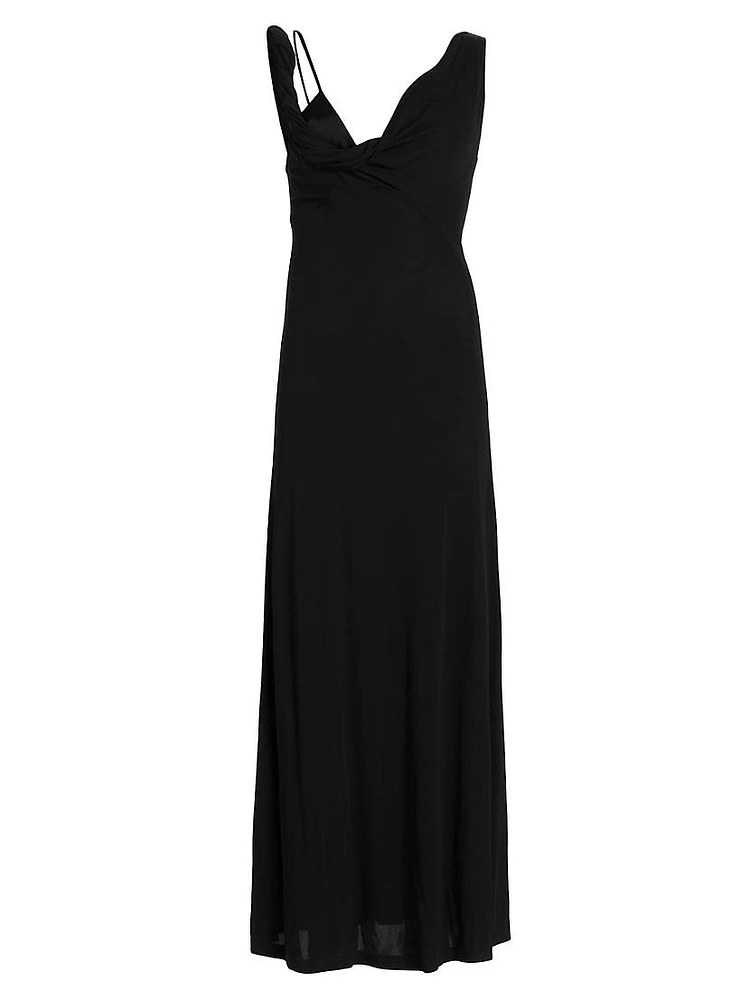 Crepe Jersey Twist Drape Maxi Dress