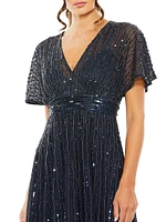 Sequined Short-Sleeve Midi-Dress