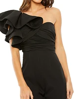 One-Shoulder Flared Ruffled Jumpsuit