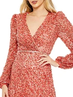 Sequin Surplice Midi-Dress