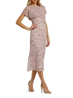 Sequin Beaded Cap-Sleeve Midi-Dress