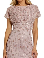 Sequin Beaded Cap-Sleeve Midi-Dress