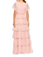 Flutter-Sleeve Tiered Gown