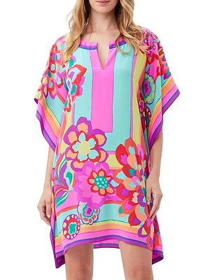 Theodora Floral Stripe Silk Kaftan Dress