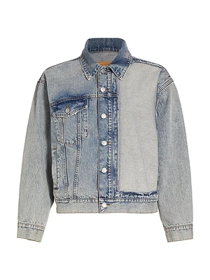 Contrast-Panel Denim Trucker Jacket