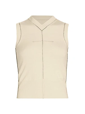 Exposed-Seam Stretch Wool V-Neck Vest