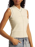 Exposed-Seam Stretch Wool V-Neck Vest