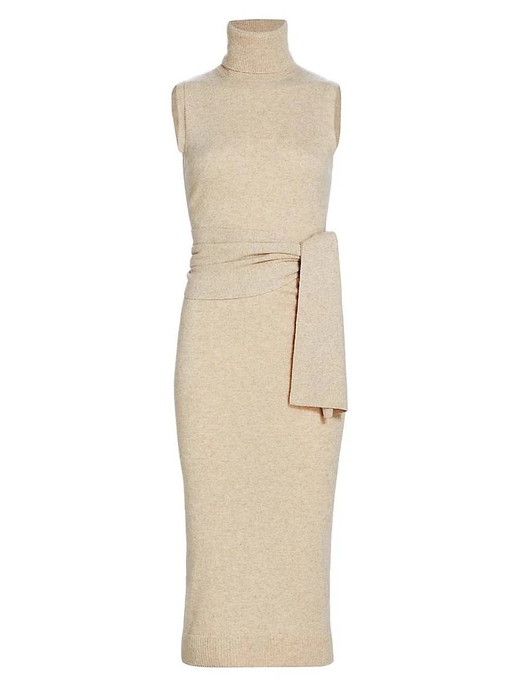 Wool-Blend Tie-Waist Turtleneck Midi-Dress