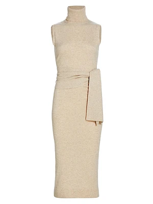 Wool-Blend Tie-Waist Turtleneck Midi-Dress