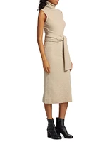 Wool-Blend Tie-Waist Turtleneck Midi-Dress